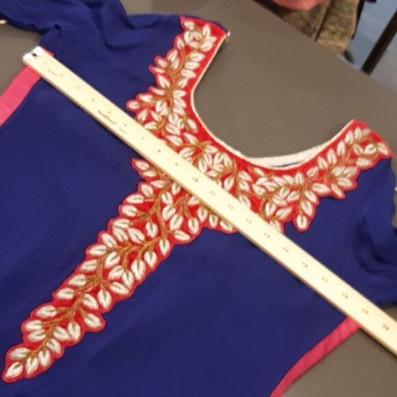 Homemade Indian Blue and Pink Dress with Silver Tassels - Picture 6 of 11